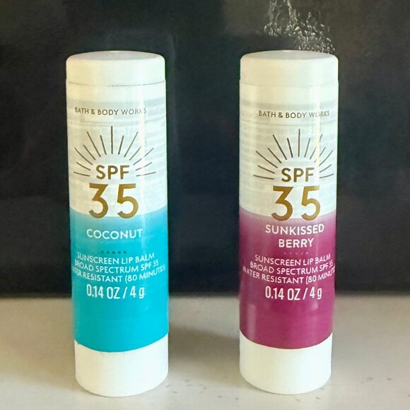 NEW 2-Pc Coconut and Sunkissed Berry Sunscreen Lip Balm Bath & Body Works - Picture 1 of 5